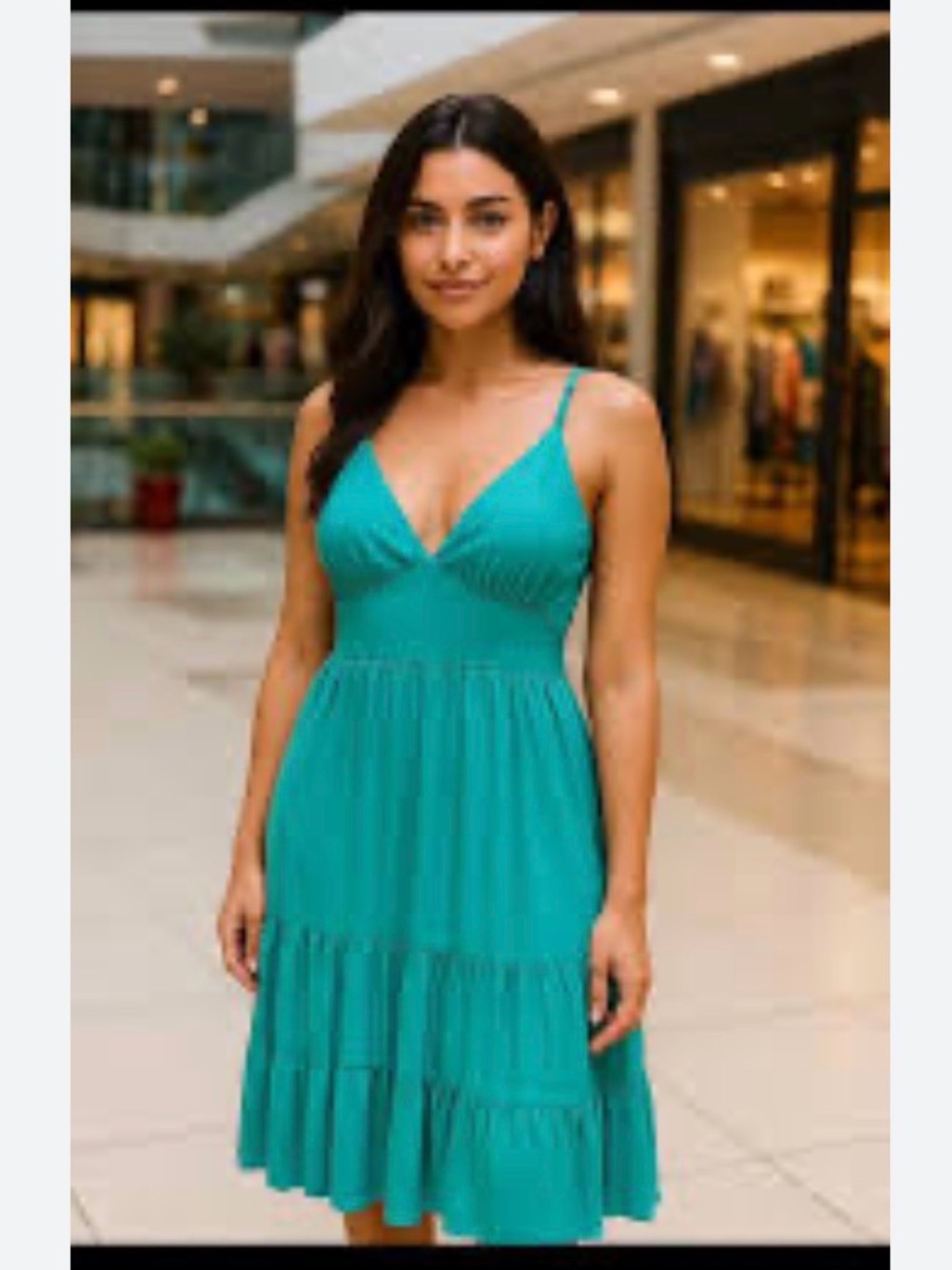 Women's Teal Spaghetti-Strap tiered linen blend Sundress